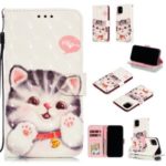 For iPhone (2019) 6.1-inch 3D Printing Leather Wallet Casing – Adorable Cat