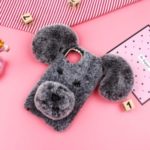 Lucky Dog Shape Fur Coated Soft TPU Back Case for iPhone (2019) 5.8-inch – Grey