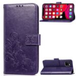 Imprint Clover Pattern Leather Stand Phone Wallet Case for iPhone (2019) 6.5-inch – Purple