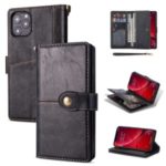 Retro Metal Buckle Wallet Stand Leather Phone Case with Lanyard for iPhone (2019) 5.8-inch – Black