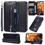Card Holder Zippered Wallet Leather Phone Shell for iPhone (2019) 5.8-inch – Black