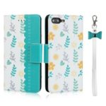 For iPhone 7 Plus/8 Plus 5.5 inch Flower Pattern PU Leather + TPU Wallet Phone Case with Lanyard – Sky Blue