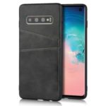 PU Leather Coated Hard PC Dual Card Holder Phone Case Cover for Samsung Galaxy S10 – Black