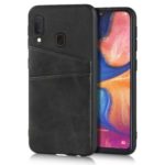 Mobile Phone Case Dual Card Slots PU Leather Coated Hard PC Phone Shell for Samsung Galaxy A20e – Black