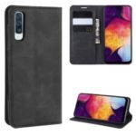 Auto-absorbed PU Leather Wallet Phone Cover for Samsung Galaxy A50 – Black