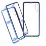 Detachable Metal Magnetic Frame + Glass Back Phone Case Protective Phone Shell for Samsung Galaxy A70 – Blue