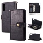 Vintage Style Leather Mobile Protective Phone Case with Wallet Stand for Samsung Galaxy A50 – Black