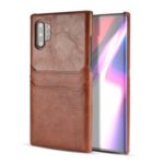 PU Leather Coated Hard PC Phone Case Dual Card Slots Cover for Samsung Galaxy Note 10 Plus – Brown