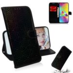 Pure Color Wallet Stand Leather Shell with Lanyard Phone Case Covering for Samsung Galaxy M20 – Black