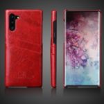 FIERRE SHANN for Samsung Galaxy Note 10 Oil Wax Card Holder PU Leather + PC Back Phone Cover – Red
