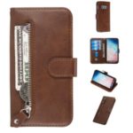 Zipper Pocket Magnetic Leather Wallet Case for Samsung Galaxy S10e – Brown