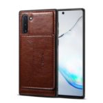 Crazy Horse PU Leather Coated PC TPU Hybrid Card Holder Kickstand Phone Case for Samsung Galaxy Note 10 – Coffee