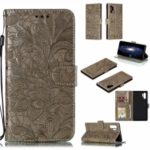 For Samsung Galaxy Note 10 Plus Imprint Lace Flower Leather Covering – Brown