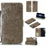 Lace Flower Imprinted Leather Wallet Shell for Samsung Galaxy Note 10 – Brown