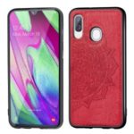 Imprint Mandala Flower Leather Coated PC + TPU Hybrid Case for Samsung Galaxy A40 – Red