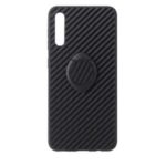 For Samsung Galaxy A50 PU Leather+TPU with Kickstand Shell Casing – Black Carbon Fiber Texture