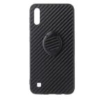 For Samsung Galaxy A10/M10 PU Leather+TPU with Kickstand Casing – Black Carbon Fiber Texture
