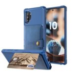 For Samsung Galaxy Note 10 Plus PU Leather Coated TPU Wallet Kickstand Phone Shell (Built-in Magnetic Sheet) – Dark Blue