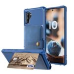 For Samsung Galaxy Note 10 PU Leather Coated TPU Wallet Kickstand Phone Shell (Built-in Magnetic Sheet) – Blue