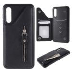 PU Leather Coated TPU Card Holder Case with Zipper Pocket for Samsung Galaxy A50 – Black