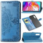 Embossed Mandala Flower Leather Wallet Case for Samsung Galaxy A70 – Blue