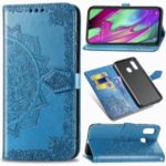 Embossed Mandala Flower Leather Wallet Case for Samsung Galaxy A40 – Blue