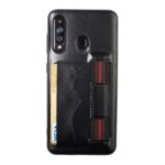 Card Holder PU Leather Coated TPU Back Case with Handy Strap for Samsung Galaxy A60 – Black