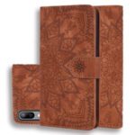 Imprint Flower Magnetic Leather Wallet Case for Samsung Galaxy A10/M10 – Brown