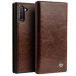QIALINO Genuine Leather Wallet Phone Cover Case for Samsung Galaxy Note 10 – Brown