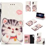 Pattern Printing Light Spot Decor Leather Wallet Shell for Samsung Galaxy Note 10 – Cat