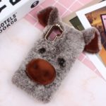 Rhinestone Decor Fluffy Fur Coated TPU Phone Case for Samsung Galaxy Note 10 – Coffee