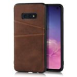 PU Leather Coated Hard PC Phone Casing Dual Card Slots Cover for Samsung Galaxy S10e – Coffee