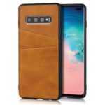 PU Leather Coated Hard PC Cell Casing Dual Card Slots Cover for Samsung Galaxy S10 Plus – Brown
