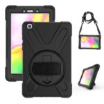 X-Shape PC + TPU Combo Case / 360 Degree Swivel Kickstand / Hand Strap and Shoulder Strap for Samsung Galaxy Tab A 8.0 (2019) SM-T290 SM-T295 – Black