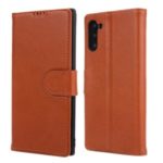 Genuine Leather Litchi Texture Stand Phone Wallet Cover for Samsung Galaxy Note 10/Note 10 5G – Brown
