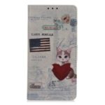 Pattern Printing Leather Wallet Case for Samsung Galaxy A10s – Cat Holding Heart and American Flag