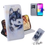 Printing Skin Leather Wallet Phone Case Shell for LG W10 – Black and White Wolf