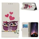Pattern Printing Leather Stand Phone Wallet Cover for LG W30 – Sweet Owl Family