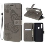 Imprint Butterfly Wallet Leather Stand Phone Case for Huawei P Smart Z / Y9 Prime 2019 – Grey