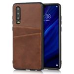 Phone Case for Huawei P30, Dual Card Slots PU Leather Coated Hard PC Cover Case – Coffee