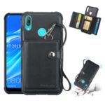 SHOUHUSHEN Multifunctional Card Holder PU Leather Coated PC TPU Mobile Phone Case for Huawei Y7 (2019) – Black