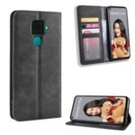 Auto-absorbed Vintage Style PU Leather Wallet Phone Shell for Huawei Mate 30 Lite / Nova 5i Pro – Black