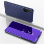 Plated Mirror Surface View Window Leather Stand Cover for Huawei Honor 20 Pro – Purple