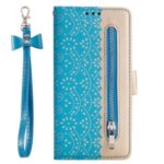 Lace Flower Pattern Zipper Pocket Leather Wallet Case for Huawei P20 lite (2019) / Nova 5i – Blue