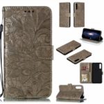 Lace Flower Imprinted Leather Wallet Casing for Huawei Honor 9X / 9X Pro – Brown