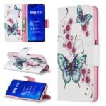 Pattern Printing Leather Wallet Case for Huawei Honor 9X / 9X Pro – Butterfly and Flower