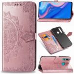 Embossed Mandala Flower Leather Wallet Phone Case for Huawei Y9 Prime 2019 – Rose Gold