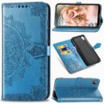 Embossed Mandala Flower Leather Wallet Case for Huawei Y5 (2019) – Blue