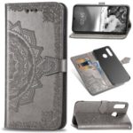 Embossed Mandala Flower Cell Phone Leather Wallet Case for Huawei P30 Lite / nova 4e – Grey
