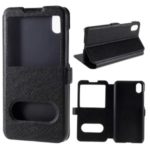 Silk Texture Dual Window Leather Stand Case for Huawei Honor 8S – Black